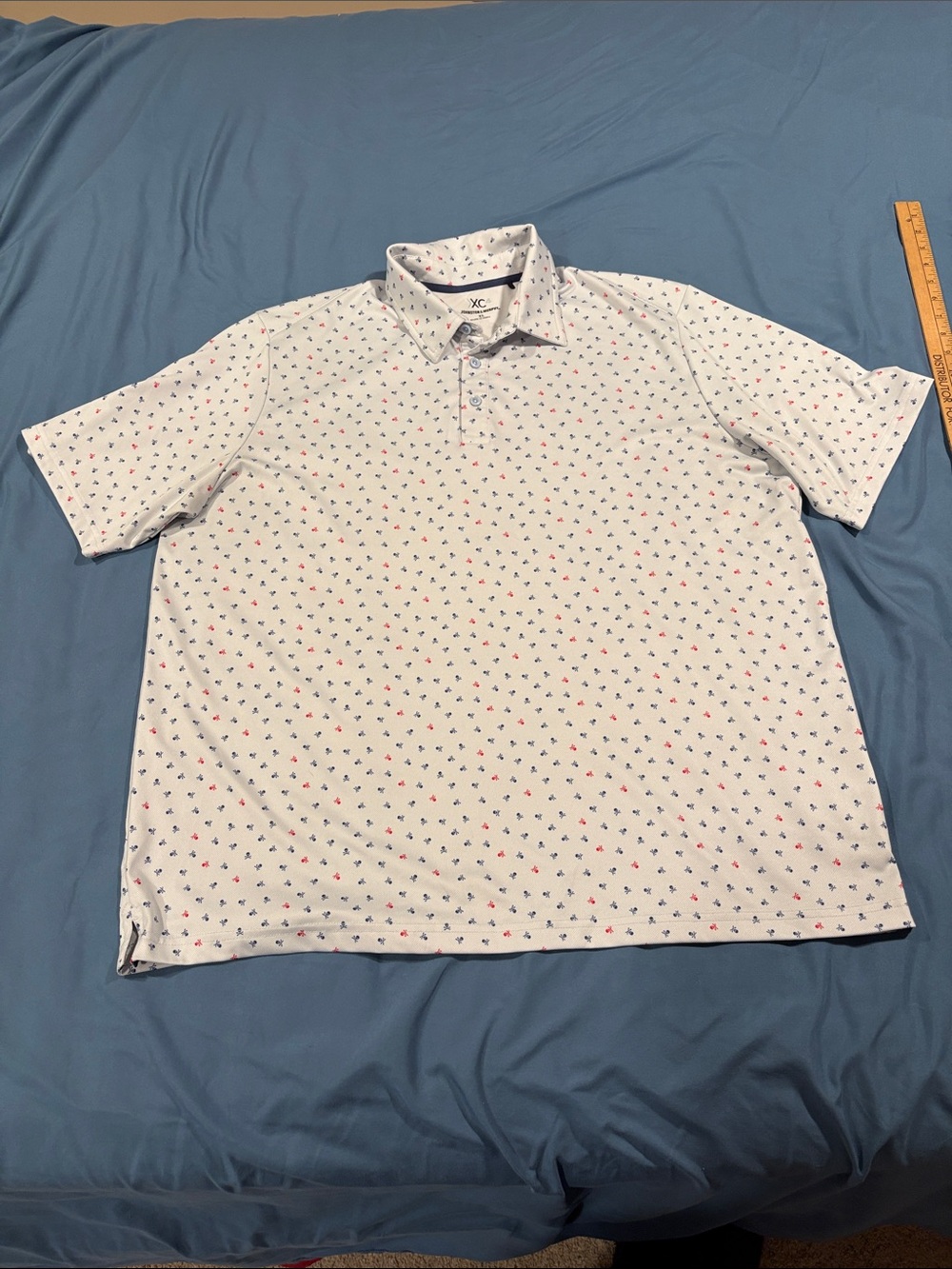 Johnston & Murphy White Polo with Navy & Red Skull Micro Print